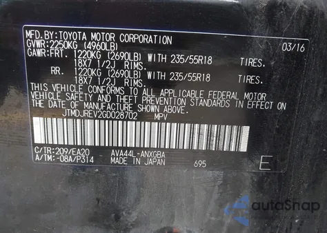 2016 Toyota Rav4 Hybrid Limited from USA, damaged, VIN JTMDJREV2GD028702